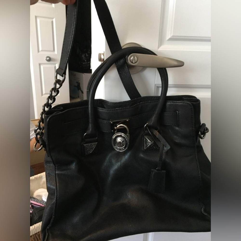 Michael Kors Hamilton Purse - Black Leather with Gunmetal Hardware